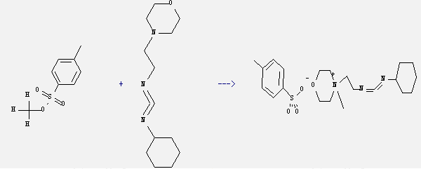 N-cyclohexyl-N-[2-(4-methyl-1-oxa-4-azoniacyclohex-4-yl)ethyl]methanediimine; 4-methylbenzenesulfonic acid can be prepared by cyclohexyl-(2-morpholin-4-yl-ethyl)-carbodiimide and toluene-4-sulfonic acid methyl ester